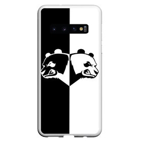 Чехол для Samsung Galaxy S10 с принтом Панда в Екатеринбурге, Силикон | Область печати: задняя сторона чехла, без боковых панелей | Тематика изображения на принте: бамбук | бамбуковый медведь | белый | голова | два | животное | злость | красная книга | крутой | мишка | оскал | панда | прикольный | тату | цвета | чб | черный | ярость