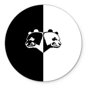 Коврик для мышки круглый с принтом Панда в Екатеринбурге, резина и полиэстер | круглая форма, изображение наносится на всю лицевую часть | бамбук | бамбуковый медведь | белый | голова | два | животное | злость | красная книга | крутой | мишка | оскал | панда | прикольный | тату | цвета | чб | черный | ярость