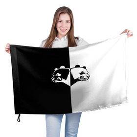 Флаг 3D с принтом Панда в Екатеринбурге, 100% полиэстер | плотность ткани — 95 г/м2, размер — 67 х 109 см. Принт наносится с одной стороны | бамбук | бамбуковый медведь | белый | голова | два | животное | злость | красная книга | крутой | мишка | оскал | панда | прикольный | тату | цвета | чб | черный | ярость