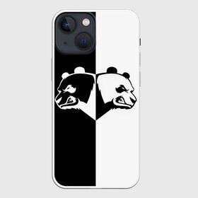 Чехол для iPhone 13 mini с принтом Панда в Екатеринбурге,  |  | бамбук | бамбуковый медведь | белый | голова | два | животное | злость | красная книга | крутой | мишка | оскал | панда | прикольный | тату | цвета | чб | черный | ярость