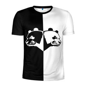 Мужская футболка 3D спортивная с принтом Панда в Екатеринбурге, 100% полиэстер с улучшенными характеристиками | приталенный силуэт, круглая горловина, широкие плечи, сужается к линии бедра | бамбук | бамбуковый медведь | белый | голова | два | животное | злость | красная книга | крутой | мишка | оскал | панда | прикольный | тату | цвета | чб | черный | ярость