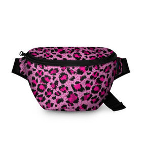 Поясная сумка 3D с принтом Розовый леопард в Екатеринбурге, 100% полиэстер | плотная ткань, ремень с регулируемой длиной, внутри несколько карманов для мелочей, основное отделение и карман с обратной стороны сумки застегиваются на молнию | гепард | леопард