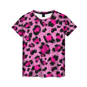 Женская футболка 3D с принтом Розовый леопард в Екатеринбурге, 100% полиэфир ( синтетическое хлопкоподобное полотно) | прямой крой, круглый вырез горловины, длина до линии бедер | Тематика изображения на принте: гепард | леопард