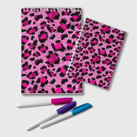 Блокнот с принтом Розовый леопард в Екатеринбурге, 100% бумага | 48 листов, плотность листов — 60 г/м2, плотность картонной обложки — 250 г/м2. Листы скреплены удобной пружинной спиралью. Цвет линий — светло-серый
 | Тематика изображения на принте: гепард | леопард