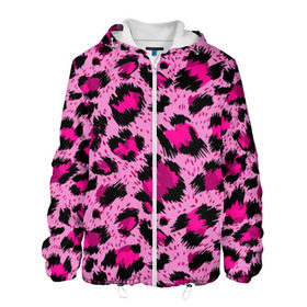 Мужская куртка 3D с принтом Розовый леопард в Екатеринбурге, ткань верха — 100% полиэстер, подклад — флис | прямой крой, подол и капюшон оформлены резинкой с фиксаторами, два кармана без застежек по бокам, один большой потайной карман на груди. Карман на груди застегивается на липучку | гепард | леопард