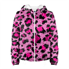 Женская куртка 3D с принтом Розовый леопард в Екатеринбурге, ткань верха — 100% полиэстер, подклад — флис | прямой крой, подол и капюшон оформлены резинкой с фиксаторами, два кармана без застежек по бокам, один большой потайной карман на груди. Карман на груди застегивается на липучку | Тематика изображения на принте: гепард | леопард