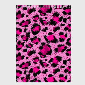 Скетчбук с принтом Розовый леопард в Екатеринбурге, 100% бумага
 | 48 листов, плотность листов — 100 г/м2, плотность картонной обложки — 250 г/м2. Листы скреплены сверху удобной пружинной спиралью | гепард | леопард