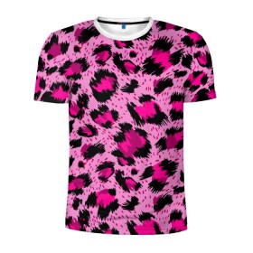 Мужская футболка 3D спортивная с принтом Розовый леопард в Екатеринбурге, 100% полиэстер с улучшенными характеристиками | приталенный силуэт, круглая горловина, широкие плечи, сужается к линии бедра | Тематика изображения на принте: гепард | леопард