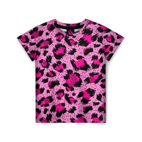 Детская футболка 3D с принтом Розовый леопард в Екатеринбурге, 100% гипоаллергенный полиэфир | прямой крой, круглый вырез горловины, длина до линии бедер, чуть спущенное плечо, ткань немного тянется | гепард | леопард