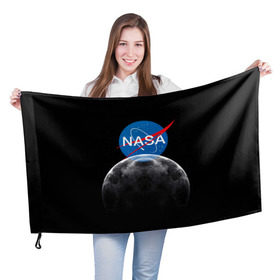 Флаг 3D с принтом NASA MOON в Екатеринбурге, 100% полиэстер | плотность ткани — 95 г/м2, размер — 67 х 109 см. Принт наносится с одной стороны | galaxy | moon | nasa | space | астрономия | известные | космос | луна | наса | планет