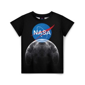 Детская футболка 3D с принтом NASA MOON в Екатеринбурге, 100% гипоаллергенный полиэфир | прямой крой, круглый вырез горловины, длина до линии бедер, чуть спущенное плечо, ткань немного тянется | galaxy | moon | nasa | space | астрономия | известные | космос | луна | наса | планет