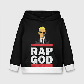 Детская толстовка 3D с принтом Rap God Eminem в Екатеринбурге, 100% полиэстер | двухслойный капюшон со шнурком для регулировки, мягкие манжеты на рукавах и по низу толстовки, спереди карман-кенгуру с мягким внутренним слоем | actor | american rapper | composer | eminem | music | rap | rap god | record producer |   | актёр | американский | композитор | музыка | музыкальный продюсер | рэп | рэпер