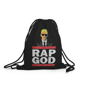 Рюкзак-мешок 3D с принтом Rap God Eminem в Екатеринбурге, 100% полиэстер | плотность ткани — 200 г/м2, размер — 35 х 45 см; лямки — толстые шнурки, застежка на шнуровке, без карманов и подкладки | actor | american rapper | composer | eminem | music | rap | rap god | record producer |   | актёр | американский | композитор | музыка | музыкальный продюсер | рэп | рэпер