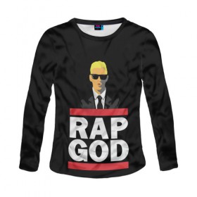Женский лонгслив 3D с принтом Rap God Eminem в Екатеринбурге, 100% полиэстер | длинные рукава, круглый вырез горловины, полуприлегающий силуэт | actor | american rapper | composer | eminem | music | rap | rap god | record producer |   | актёр | американский | композитор | музыка | музыкальный продюсер | рэп | рэпер