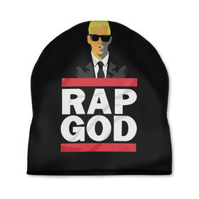 Шапка 3D с принтом Rap God Eminem в Екатеринбурге, 100% полиэстер | универсальный размер, печать по всей поверхности изделия | actor | american rapper | composer | eminem | music | rap | rap god | record producer |   | актёр | американский | композитор | музыка | музыкальный продюсер | рэп | рэпер