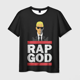 Мужская футболка 3D с принтом Rap God Eminem в Екатеринбурге, 100% полиэфир | прямой крой, круглый вырез горловины, длина до линии бедер | actor | american rapper | composer | eminem | music | rap | rap god | record producer |   | актёр | американский | композитор | музыка | музыкальный продюсер | рэп | рэпер