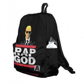Рюкзак 3D с принтом Rap God Eminem в Екатеринбурге, 100% полиэстер | лямки с регулируемой длиной, сверху петелька, чтобы рюкзак можно было повесить на вешалку. Основное отделение закрывается на молнию, как и внешний карман. Внутри два дополнительных кармана, один из которых закрывается на молнию. По бокам два дополнительных кармашка | Тематика изображения на принте: actor | american rapper | composer | eminem | music | rap | rap god | record producer |   | актёр | американский | композитор | музыка | музыкальный продюсер | рэп | рэпер