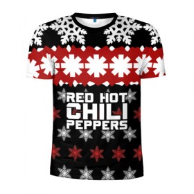 Мужская футболка 3D спортивная с принтом Праздничный RHCP в Екатеринбурге, 100% полиэстер с улучшенными характеристиками | приталенный силуэт, круглая горловина, широкие плечи, сужается к линии бедра | red hot chili peppers | rhcp | альтернативный | группа | джош клингхоффер | знак | красные острые перцы чили | красный | метал | надпись | новогодний | новый год | праздник | ред хот ч | рождество | рок | рхчп | рэп
