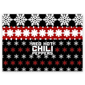 Поздравительная открытка с принтом Праздничный RHCP в Екатеринбурге, 100% бумага | плотность бумаги 280 г/м2, матовая, на обратной стороне линовка и место для марки
 | red hot chili peppers | rhcp | альтернативный | группа | джош клингхоффер | знак | красные острые перцы чили | красный | метал | надпись | новогодний | новый год | праздник | ред хот ч | рождество | рок | рхчп | рэп