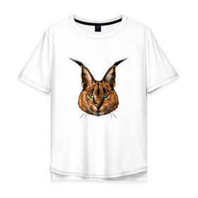 Мужская футболка хлопок Oversize с принтом Каракал (рысь) в Екатеринбурге, 100% хлопок | свободный крой, круглый ворот, “спинка” длиннее передней части | Тематика изображения на принте: животные | каракал | киса | кот | котенок | котик | кошка | рысь | хищник