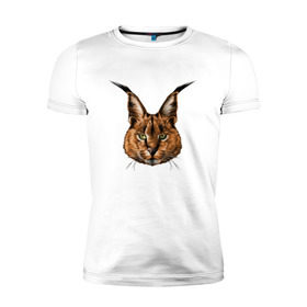 Мужская футболка премиум с принтом Каракал (рысь) в Екатеринбурге, 92% хлопок, 8% лайкра | приталенный силуэт, круглый вырез ворота, длина до линии бедра, короткий рукав | животные | каракал | киса | кот | котенок | котик | кошка | рысь | хищник