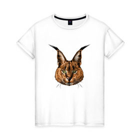 Женская футболка хлопок с принтом Каракал (рысь) в Екатеринбурге, 100% хлопок | прямой крой, круглый вырез горловины, длина до линии бедер, слегка спущенное плечо | животные | каракал | киса | кот | котенок | котик | кошка | рысь | хищник