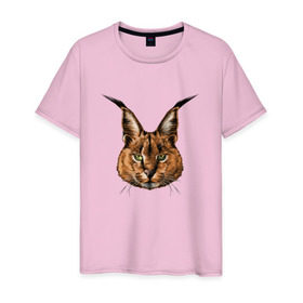 Мужская футболка хлопок с принтом Каракал (рысь) в Екатеринбурге, 100% хлопок | прямой крой, круглый вырез горловины, длина до линии бедер, слегка спущенное плечо. | животные | каракал | киса | кот | котенок | котик | кошка | рысь | хищник