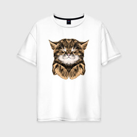 Женская футболка хлопок Oversize с принтом Котёнок в Екатеринбурге, 100% хлопок | свободный крой, круглый ворот, спущенный рукав, длина до линии бедер
 | cat | животные | киса | кот | котенок | котик | кошка | сон | спит