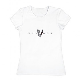 Женская футболка хлопок с принтом Викинги 1 в Екатеринбурге, 100% хлопок | прямой крой, круглый вырез горловины, длина до линии бедер, слегка спущенное плечо | vikings | викинги