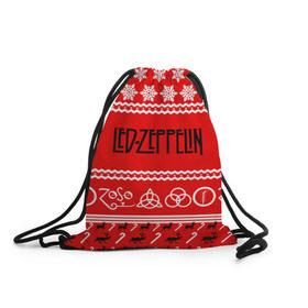 Рюкзак-мешок 3D с принтом Праздничный Led Zeppelin в Екатеринбурге, 100% полиэстер | плотность ткани — 200 г/м2, размер — 35 х 45 см; лямки — толстые шнурки, застежка на шнуровке, без карманов и подкладки | led zeppelin | блюз | группа | джимми пейдж | джон генри бонэм | джон пол джонс | знак | красный | лед зепелен | лед зеппелин | метал | надпись | новогодний | новый год | праздник | роберт плант | рождество