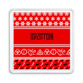 Магнит 55*55 с принтом Праздничный Led Zeppelin в Екатеринбурге, Пластик | Размер: 65*65 мм; Размер печати: 55*55 мм | led zeppelin | блюз | группа | джимми пейдж | джон генри бонэм | джон пол джонс | знак | красный | лед зепелен | лед зеппелин | метал | надпись | новогодний | новый год | праздник | роберт плант | рождество