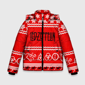 Зимняя куртка для мальчиков 3D с принтом Праздничный Led Zeppelin в Екатеринбурге, ткань верха — 100% полиэстер; подклад — 100% полиэстер, утеплитель — 100% полиэстер | длина ниже бедра, удлиненная спинка, воротник стойка и отстегивающийся капюшон. Есть боковые карманы с листочкой на кнопках, утяжки по низу изделия и внутренний карман на молнии. 

Предусмотрены светоотражающий принт на спинке, радужный светоотражающий элемент на пуллере молнии и на резинке для утяжки | led zeppelin | блюз | группа | джимми пейдж | джон генри бонэм | джон пол джонс | знак | красный | лед зепелен | лед зеппелин | метал | надпись | новогодний | новый год | праздник | роберт плант | рождество