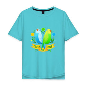 Мужская футболка хлопок Oversize с принтом Попугаи арт в Екатеринбурге, 100% хлопок | свободный крой, круглый ворот, “спинка” длиннее передней части | волнистый попугай | джунгли | попугай