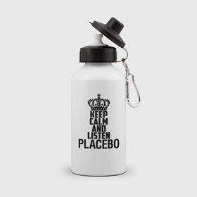 Бутылка спортивная с принтом Keep calm and listen Placebo в Екатеринбурге, металл | емкость — 500 мл, в комплекте две пластиковые крышки и карабин для крепления | Тематика изображения на принте: 