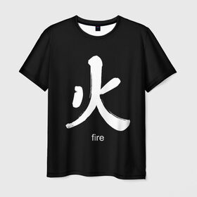 Мужская футболка 3D с принтом symbol fire в Екатеринбурге, 100% полиэфир | прямой крой, круглый вырез горловины, длина до линии бедер | japan | знак | иероглифы | китай | надписи | символ | япония