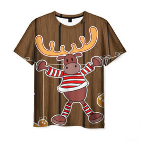 Мужская футболка 3D с принтом Мастерская Деда Мороза в Екатеринбурге, 100% полиэфир | прямой крой, круглый вырез горловины, длина до линии бедер | зима | игрушки | лед | лось | олень | праздник | рога | снежинка | узор | украшения