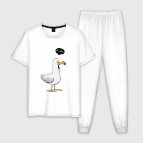 Мужская пижама хлопок с принтом чайка в Екатеринбурге, 100% хлопок | брюки и футболка прямого кроя, без карманов, на брюках мягкая резинка на поясе и по низу штанин
 | Тематика изображения на принте: чайка