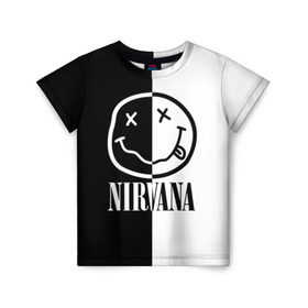 Детская футболка 3D с принтом Nirvana в Екатеринбурге, 100% гипоаллергенный полиэфир | прямой крой, круглый вырез горловины, длина до линии бедер, чуть спущенное плечо, ткань немного тянется | Тематика изображения на принте: cobain | kurt | nirvana | альтернативный | гранж | грол | группа | дональд | кобейн | курт | музыка | музыкант | надпись | нервана | нирвана | новоселич | певец | рок | смайл | смайлик | солист | язык