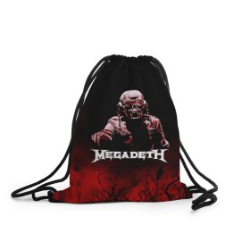 Рюкзак-мешок 3D с принтом Megadeth в Екатеринбурге, 100% полиэстер | плотность ткани — 200 г/м2, размер — 35 х 45 см; лямки — толстые шнурки, застежка на шнуровке, без карманов и подкладки | Тематика изображения на принте: 