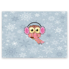 Поздравительная открытка с принтом Милая совушка в Екатеринбурге, 100% бумага | плотность бумаги 280 г/м2, матовая, на обратной стороне линовка и место для марки
 | owl | pattern | абстракция | арт | животный | зима | милые | птицы | снег | снежинки | совы | текстура | узор
