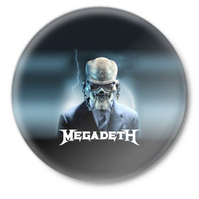 Значок с принтом Megadeth в Екатеринбурге,  металл | круглая форма, металлическая застежка в виде булавки | megadeth |   megadet | группа | дирк вербурен | дэвид эллефсон | дэйв мастейн | кико лоурейро | мегадет | мегадетх | метал | рок | трэш | трэшметал | тяжелый | хард | хардрок | хеви | хевиметал