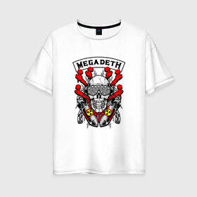 Женская футболка хлопок Oversize с принтом Megadeth в Екатеринбурге, 100% хлопок | свободный крой, круглый ворот, спущенный рукав, длина до линии бедер
 | megadet | megadeth | группа | дирк вербурен | дэвид эллефсон | дэйв мастейн | кико лоурейро | мегадет | мегадетх | метал | рок | трэш | трэшметал | тяжелый | хард | хардрок | хеви | хевиметал