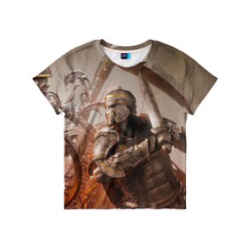 Детская футболка 3D с принтом For Honor в Екатеринбурге, 100% гипоаллергенный полиэфир | прямой крой, круглый вырез горловины, длина до линии бедер, чуть спущенное плечо, ткань немного тянется | Тематика изображения на принте: воин | меч | оружия | солдат | шлем