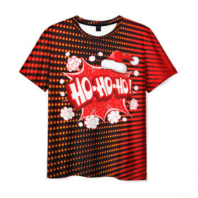 Мужская футболка 3D с принтом Ho-Ho-Ho в Екатеринбурге, 100% полиэфир | прямой крой, круглый вырез горловины, длина до линии бедер | christmas | happy | new year | pattern | pop art | новый год | поп арт | праздник | рождество