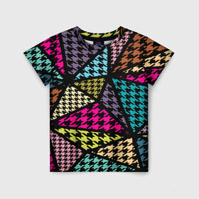 Детская футболка 3D с принтом Цветная геометрия в Екатеринбурге, 100% гипоаллергенный полиэфир | прямой крой, круглый вырез горловины, длина до линии бедер, чуть спущенное плечо, ткань немного тянется | Тематика изображения на принте: abstraction | geometry | абстракция | геометрия | грань | краски | кубик | кубики | линии | мозаика | разноцветные | ребро | текстура | тени | узор