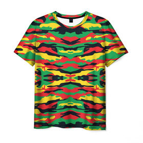 Мужская футболка 3D с принтом Камуфляж в Екатеринбурге, 100% полиэфир | прямой крой, круглый вырез горловины, длина до линии бедер | желтый | зеленый | камуфляж | красный | раста цвета
