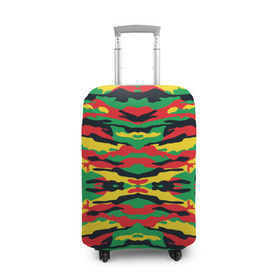 Чехол для чемодана 3D с принтом Камуфляж в Екатеринбурге, 86% полиэфир, 14% спандекс | двустороннее нанесение принта, прорези для ручек и колес | желтый | зеленый | камуфляж | красный | раста цвета
