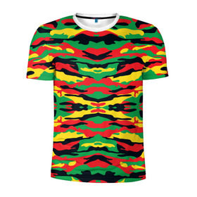 Мужская футболка 3D спортивная с принтом Камуфляж в Екатеринбурге, 100% полиэстер с улучшенными характеристиками | приталенный силуэт, круглая горловина, широкие плечи, сужается к линии бедра | желтый | зеленый | камуфляж | красный | раста цвета