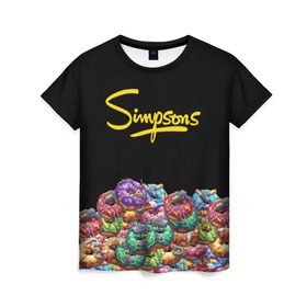 Женская футболка 3D с принтом SIMPSONS в Екатеринбурге, 100% полиэфир ( синтетическое хлопкоподобное полотно) | прямой крой, круглый вырез горловины, длина до линии бедер | simpsons | еда | пончики | симпсоны