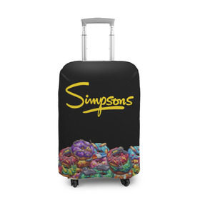 Чехол для чемодана 3D с принтом SIMPSONS в Екатеринбурге, 86% полиэфир, 14% спандекс | двустороннее нанесение принта, прорези для ручек и колес | simpsons | еда | пончики | симпсоны